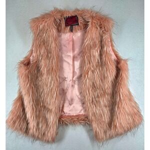 Celsius Premium Faux Fur Vest Salmon Pink Frosted Sleeveless Jacket Womens L